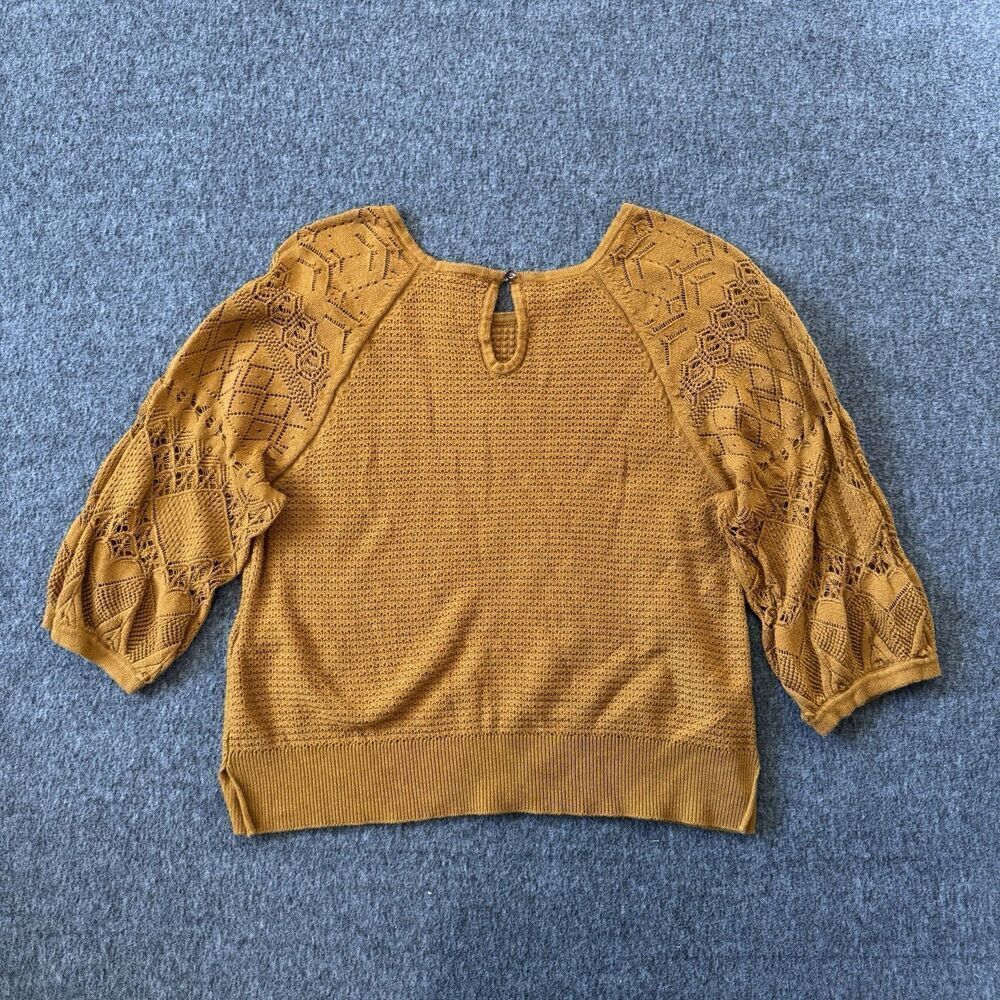 By Anthropologie Martina Pointelle Boho Crochet Sweater Tee Women’s XS Honey - Picture 4 of 9